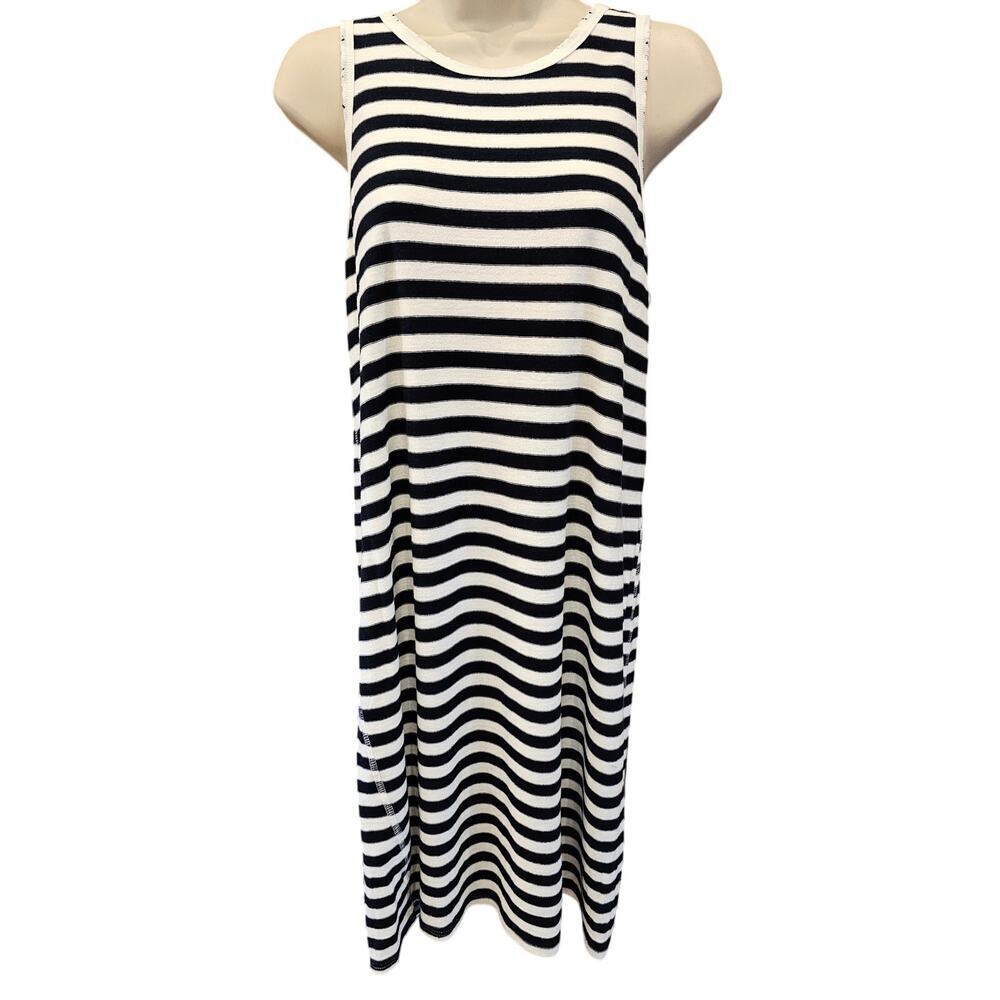 USA made Jen menchaca nation dk navy white striped sundress comfort slub Large - Picture 1 of 7
